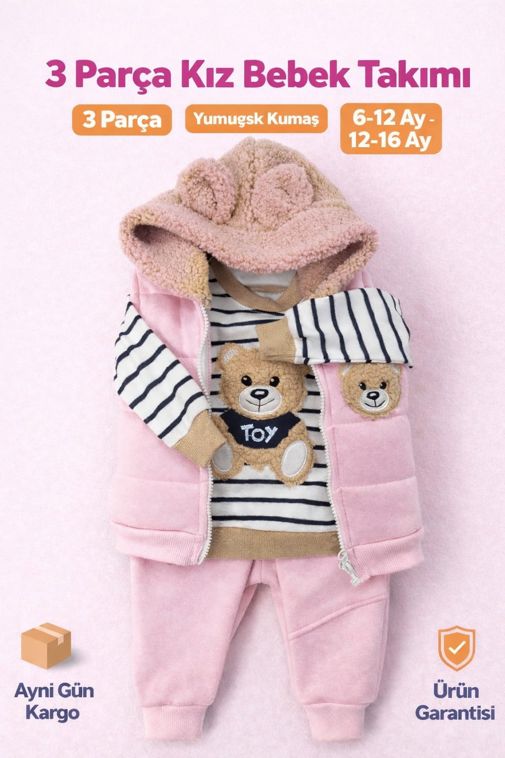 KIZ BEBEK TAKIM 3 PARÇA AYICIK FİGÜRLÜ