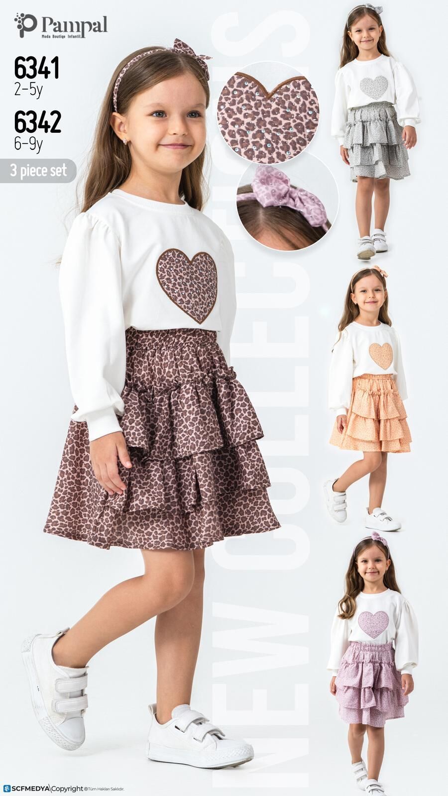 ÜÇLÜ  LEOPAR DESENLİ ETEKLİ TAÇLI SWEATLI TAKIM