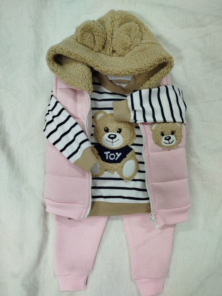 KIZ BEBEK TAKIMI 3 PARÇA AYICIK FİGÜRLÜ