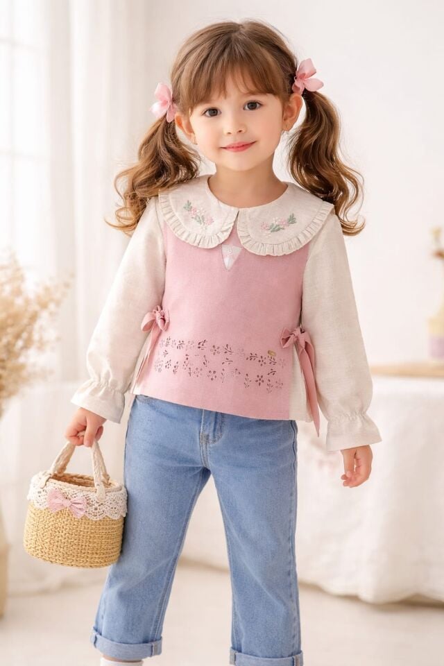 KETEN GÖMLEKLİ KOT PANTOLONLU ÜÇLÜ TAKIM