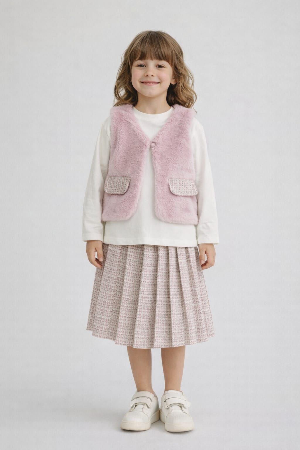KIZ ÇOCUK PEMBE KÜRKLÜ YELEK TAKIM