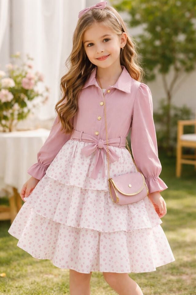 KIZ ÇOCUK PUANTİYELİ ÇANTALI ELBİSE