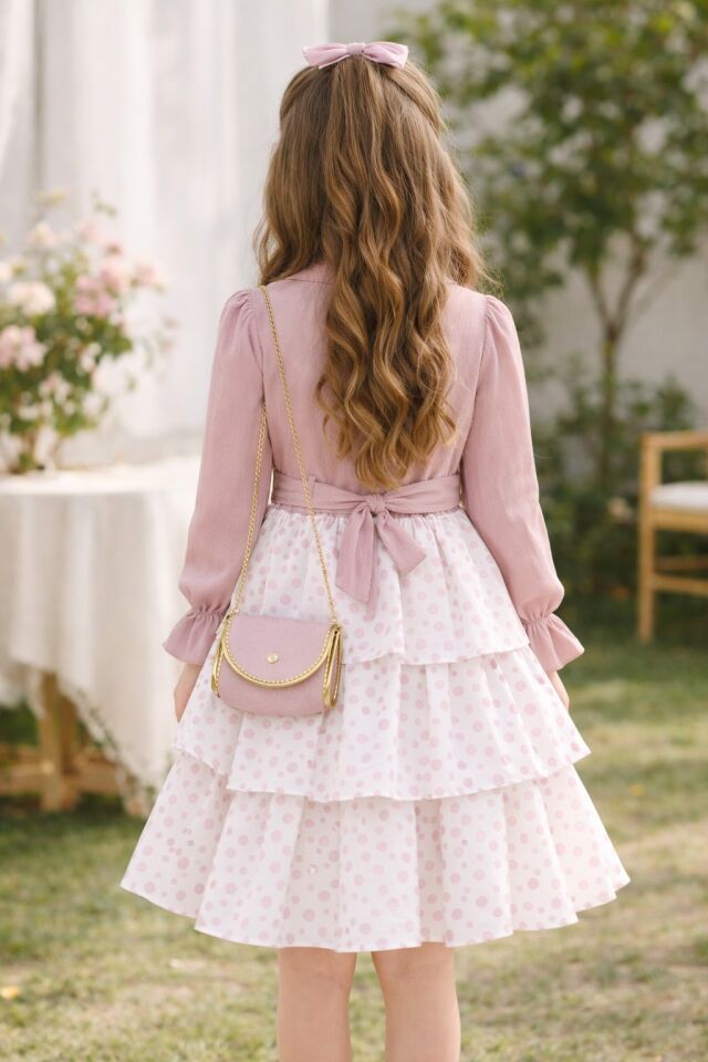 KIZ ÇOCUK PUANTİYELİ ÇANTALI ELBİSE