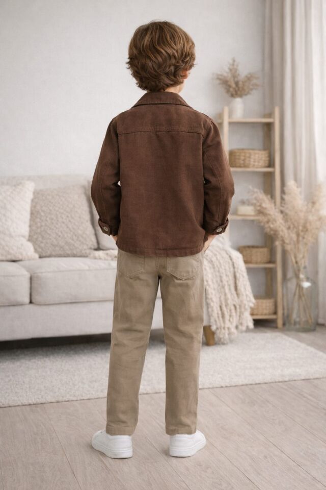 ERKEK ÇOCUK 3'LÜ TAKIM CEKETLİ BASKILI TİŞÖRT PANTOLON KOMBİN