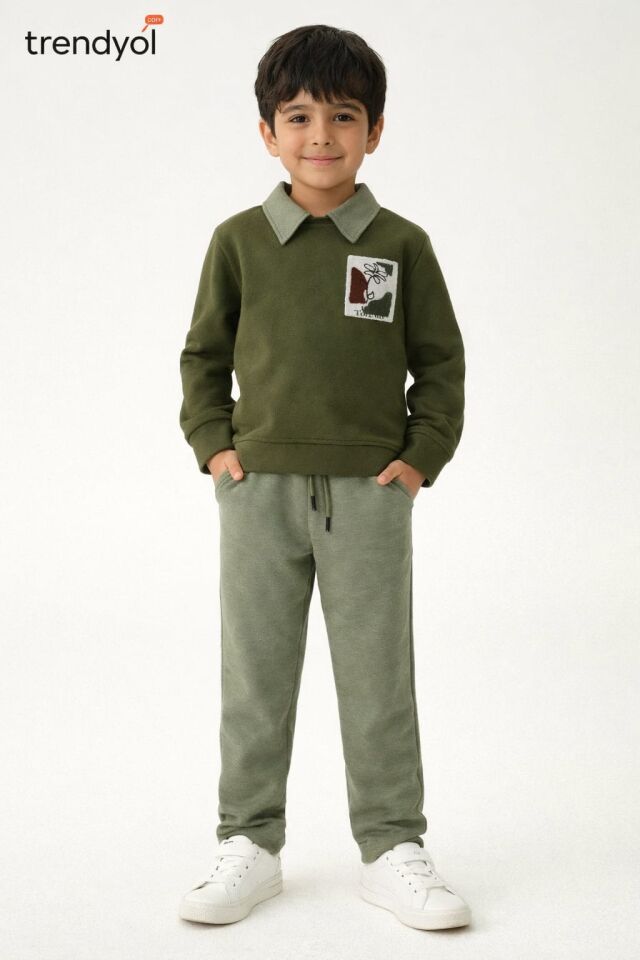 ERKEK ÇOCUK YAKALI SWEATSHİRT VE PANTOLON TAKIM